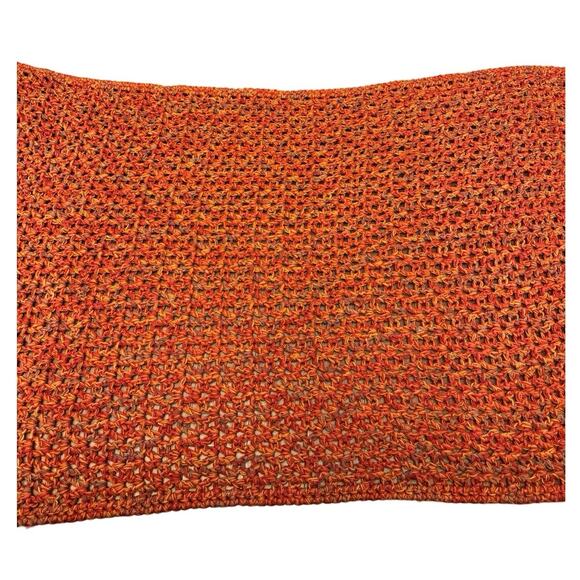 Vintage Handmade Crocheted Granny rectangle Throw Blanket Retro Orange 71” x 44” - Picture 2 of 5